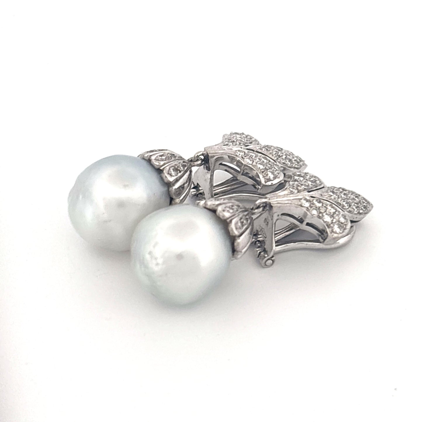 18K White Gold 1.00 Carat Diamond with Pearl Drop Earrings