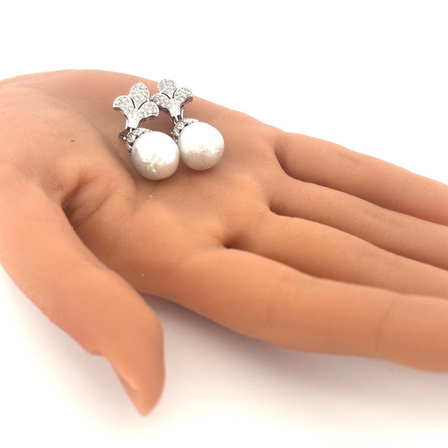 18K White Gold 1.00 Carat Diamond with Pearl Drop Earrings