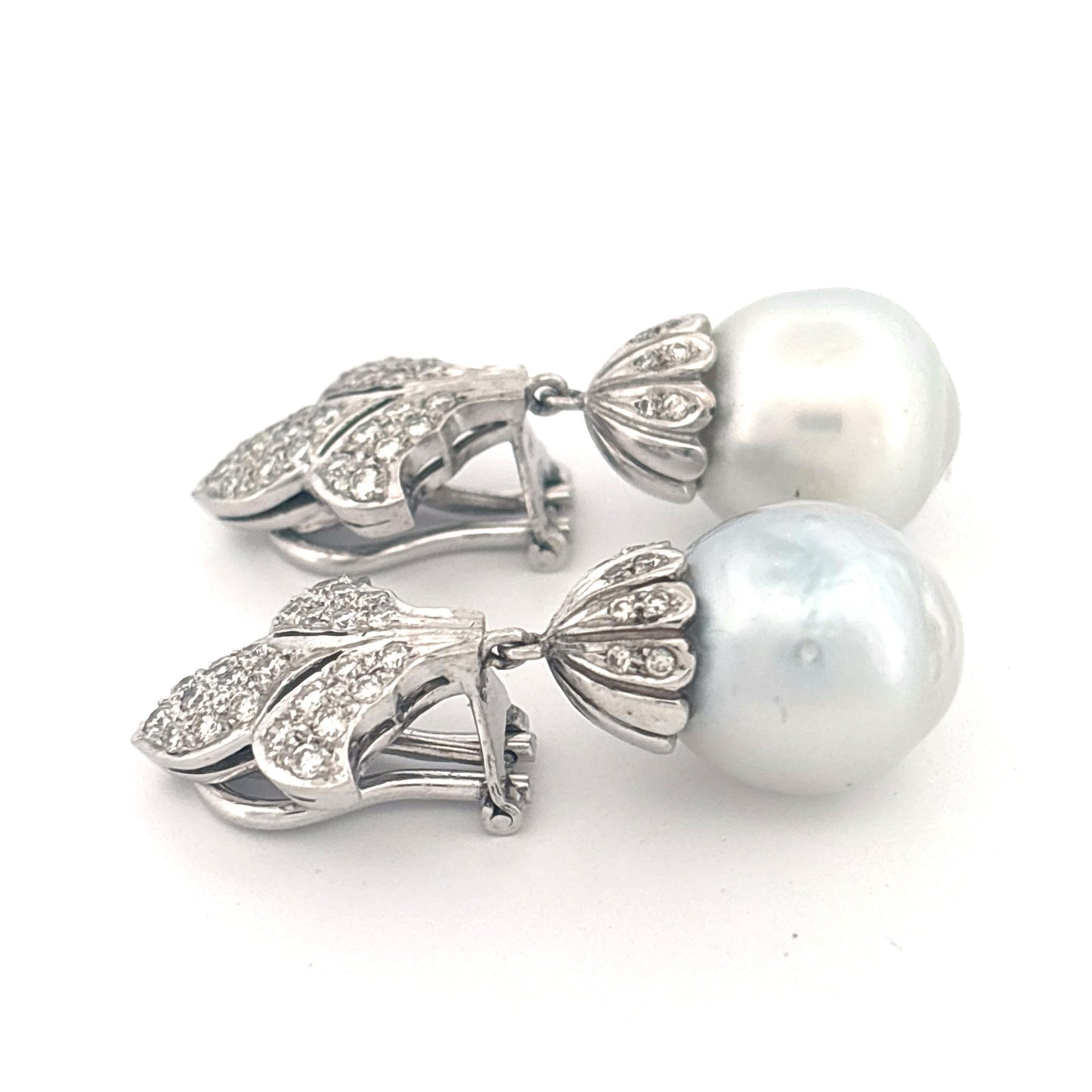 18K White Gold 1.00 Carat Diamond with Pearl Drop Earrings
