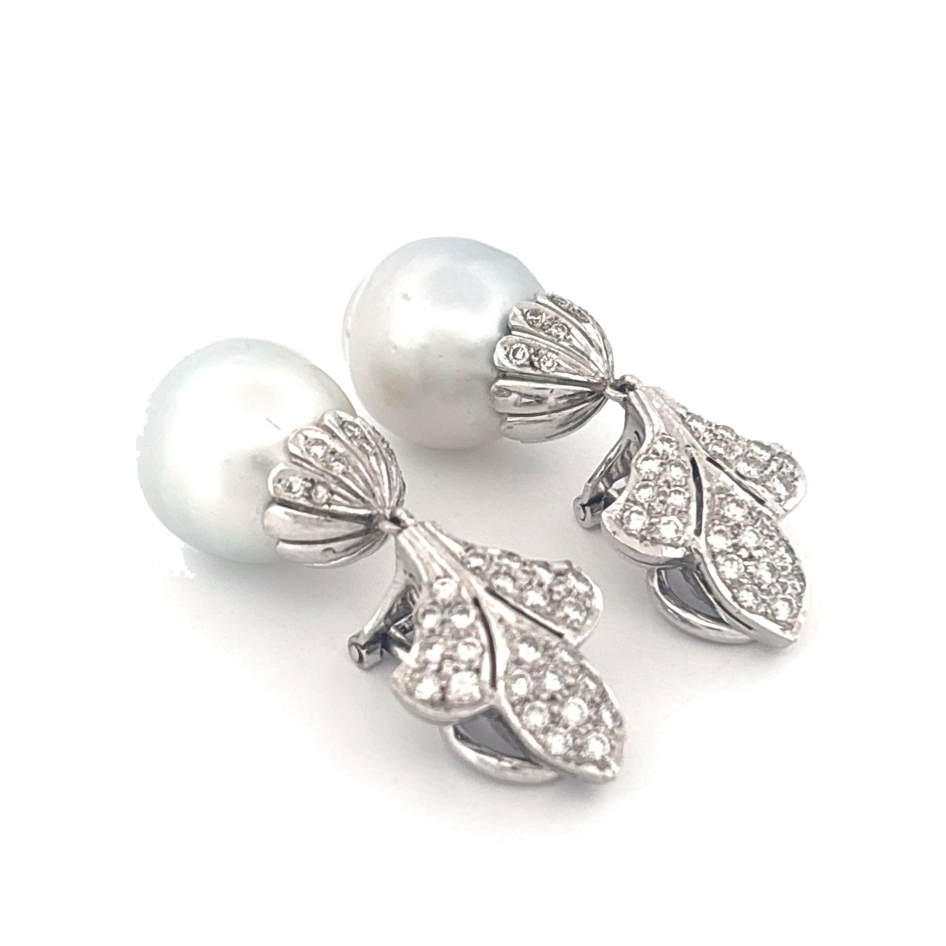 18K White Gold 1.00 Carat Diamond with Pearl Drop Earrings