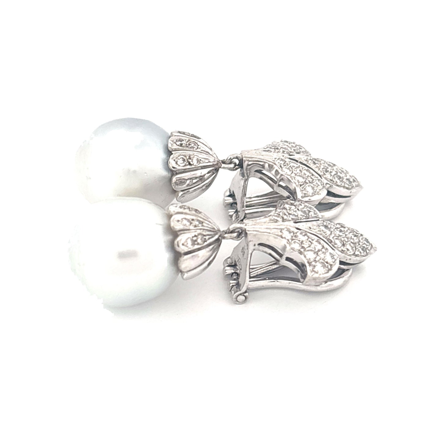 18K White Gold 1.00 Carat Diamond with Pearl Drop Earrings