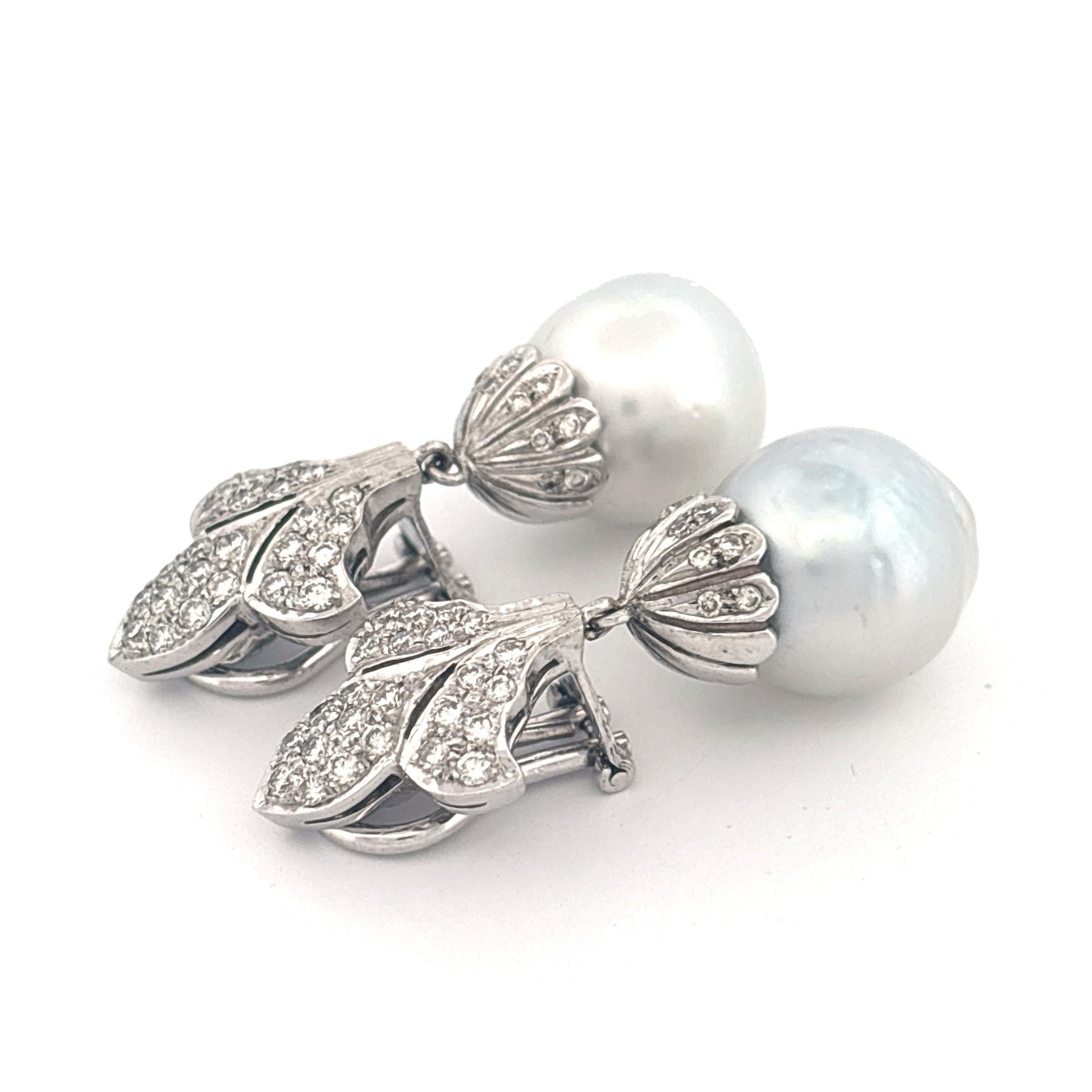 18K White Gold 1.00 Carat Diamond with Pearl Drop Earrings