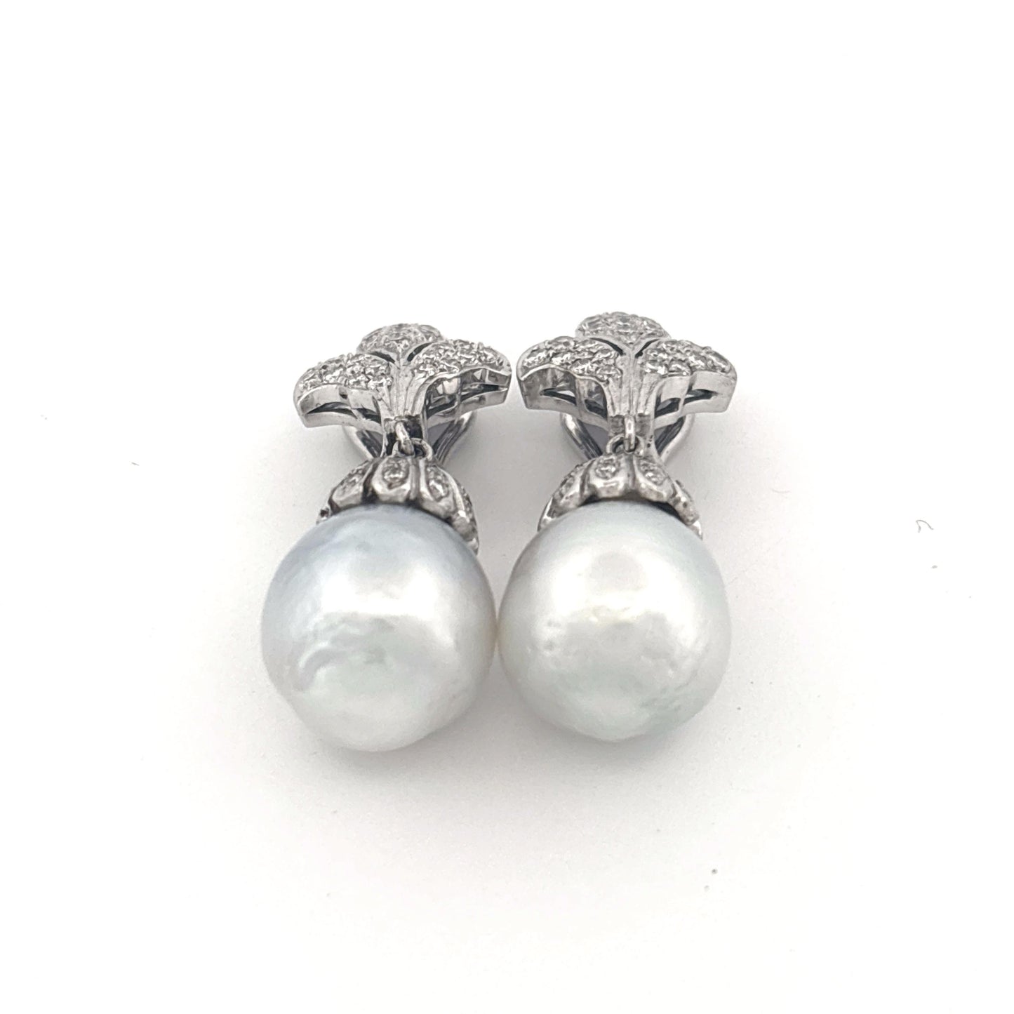 18K White Gold 1.00 Carat Diamond with Pearl Drop Earrings