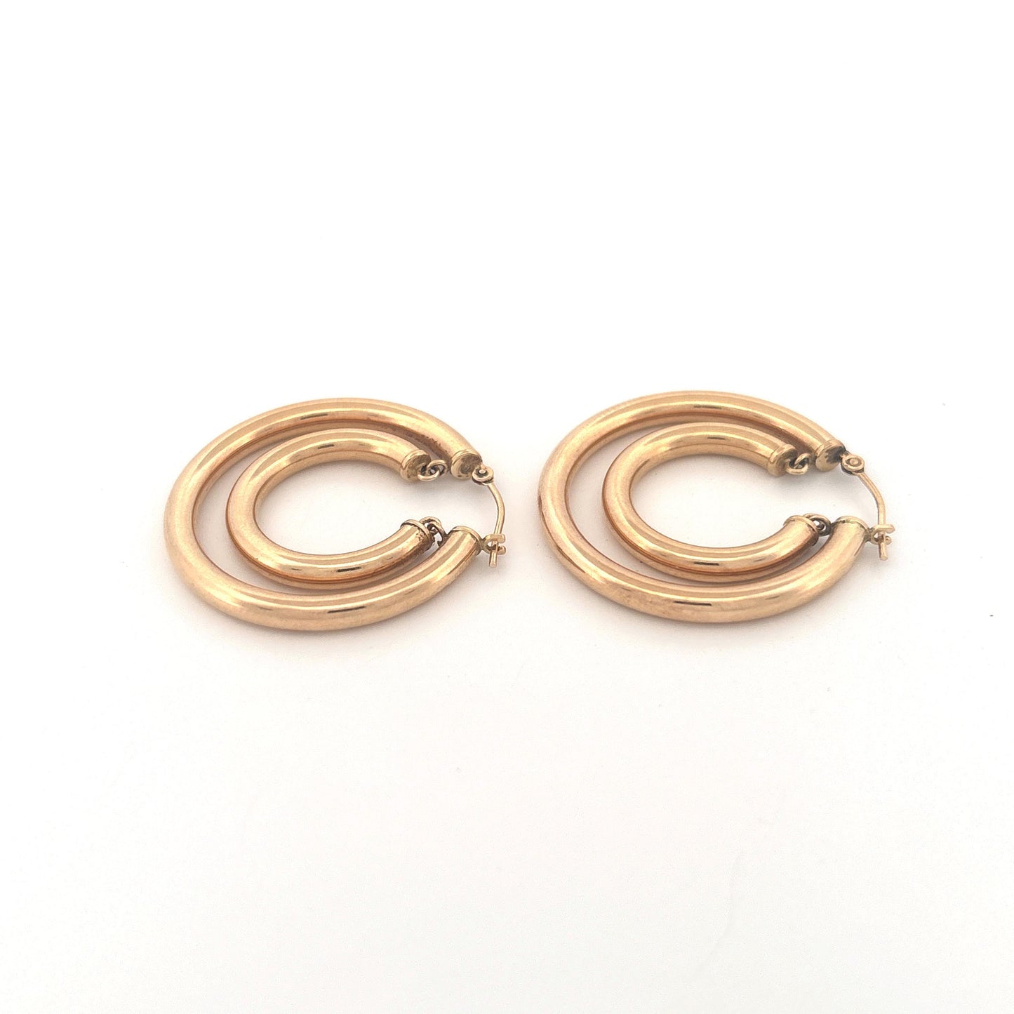 14K Yellow Gold Double Hoop Suspended Earrings