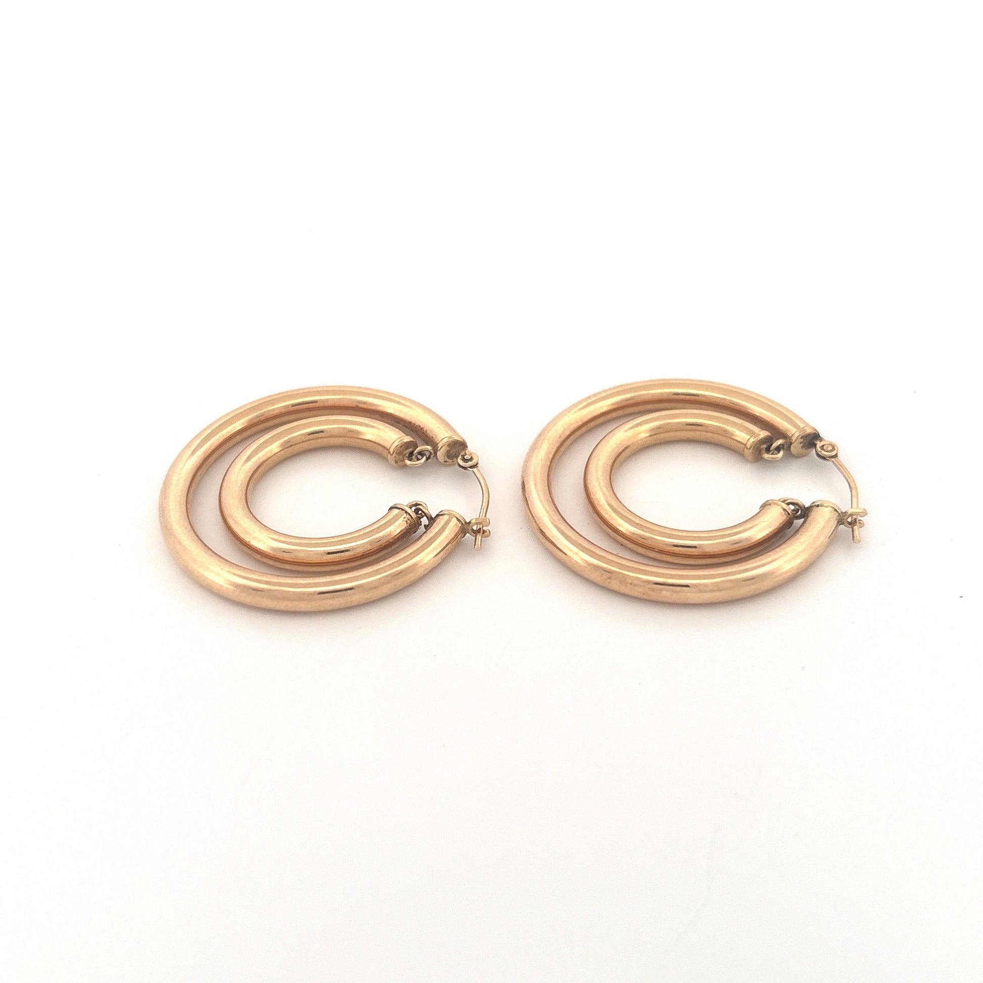 14K Yellow Gold Double Hoop Suspended Earrings