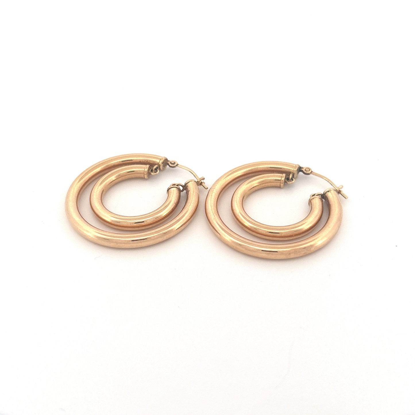 14K Yellow Gold Double Hoop Suspended Earrings