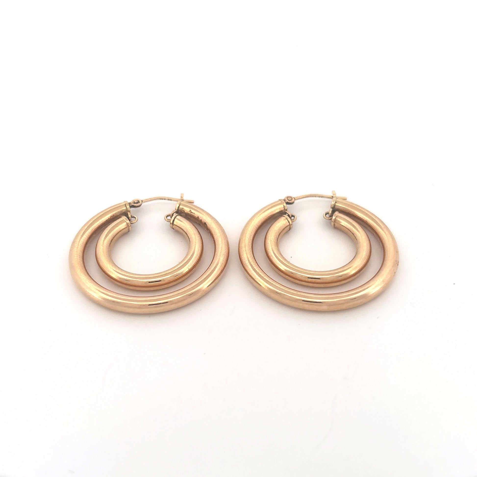 14K Yellow Gold Double Hoop Suspended Earrings