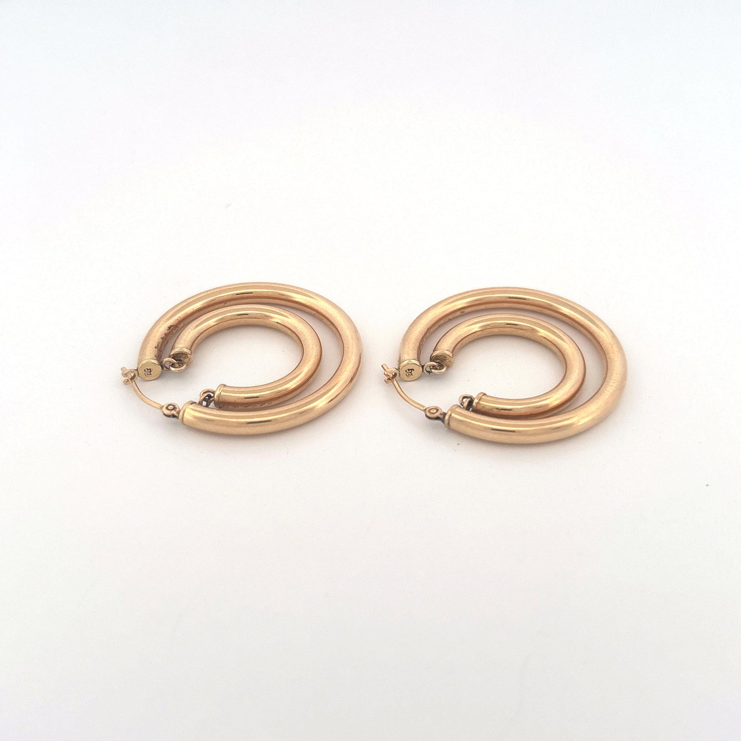 14K Yellow Gold Double Hoop Suspended Earrings