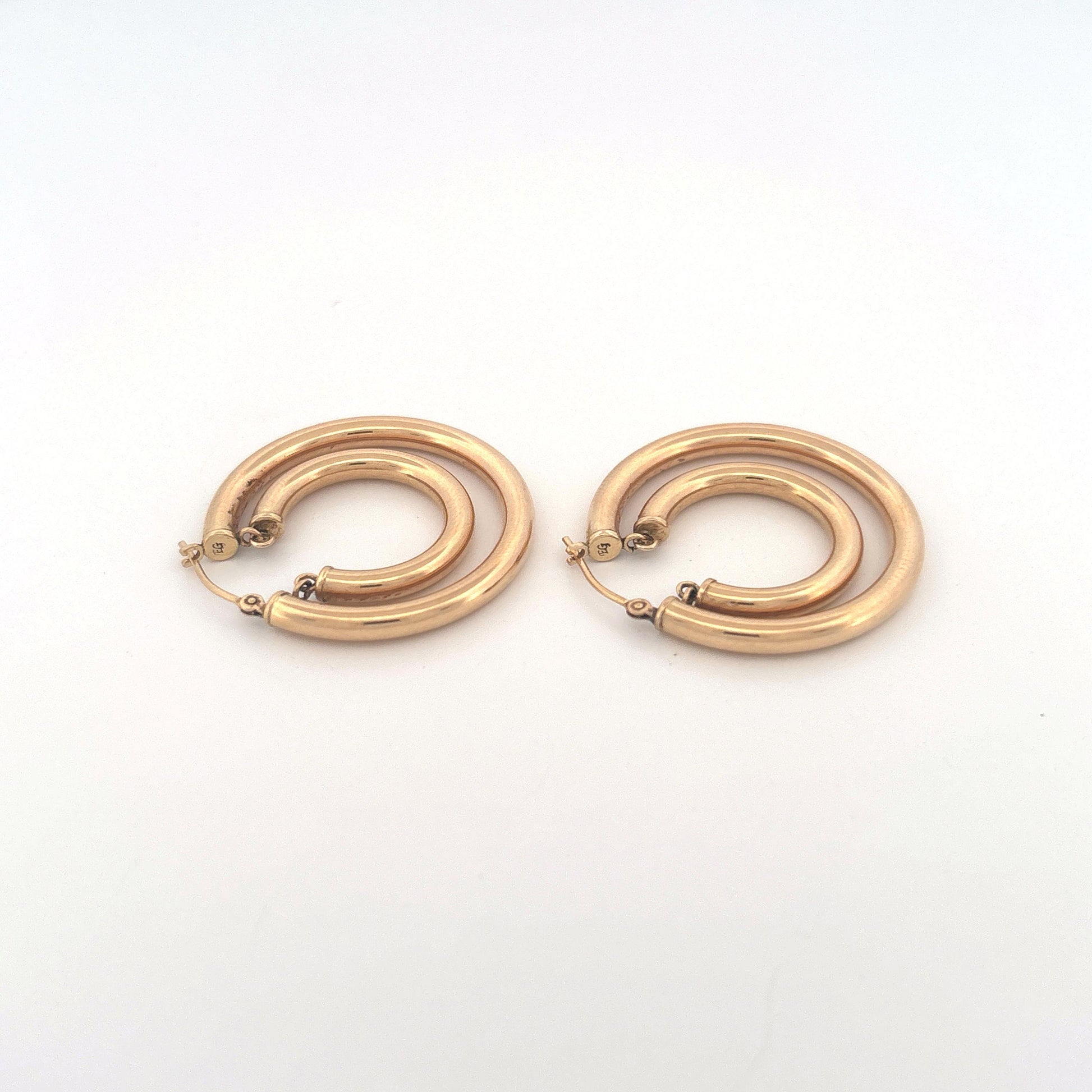 14K Yellow Gold Double Hoop Suspended Earrings