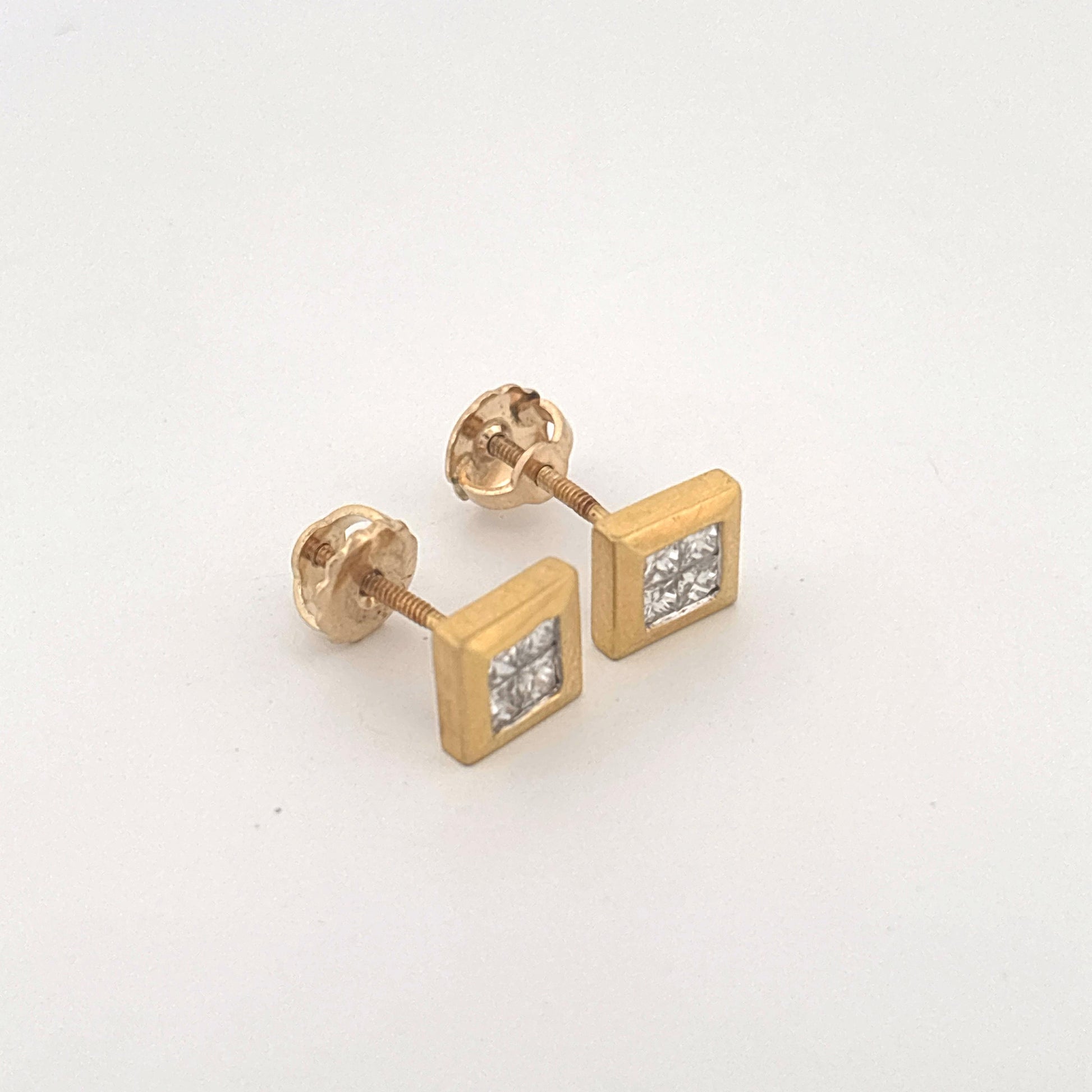18K Yellow Gold Square Diamond Earrings 0.40 Carats