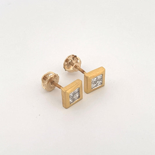 18K Yellow Gold Square Diamond Earrings 0.40 Carats