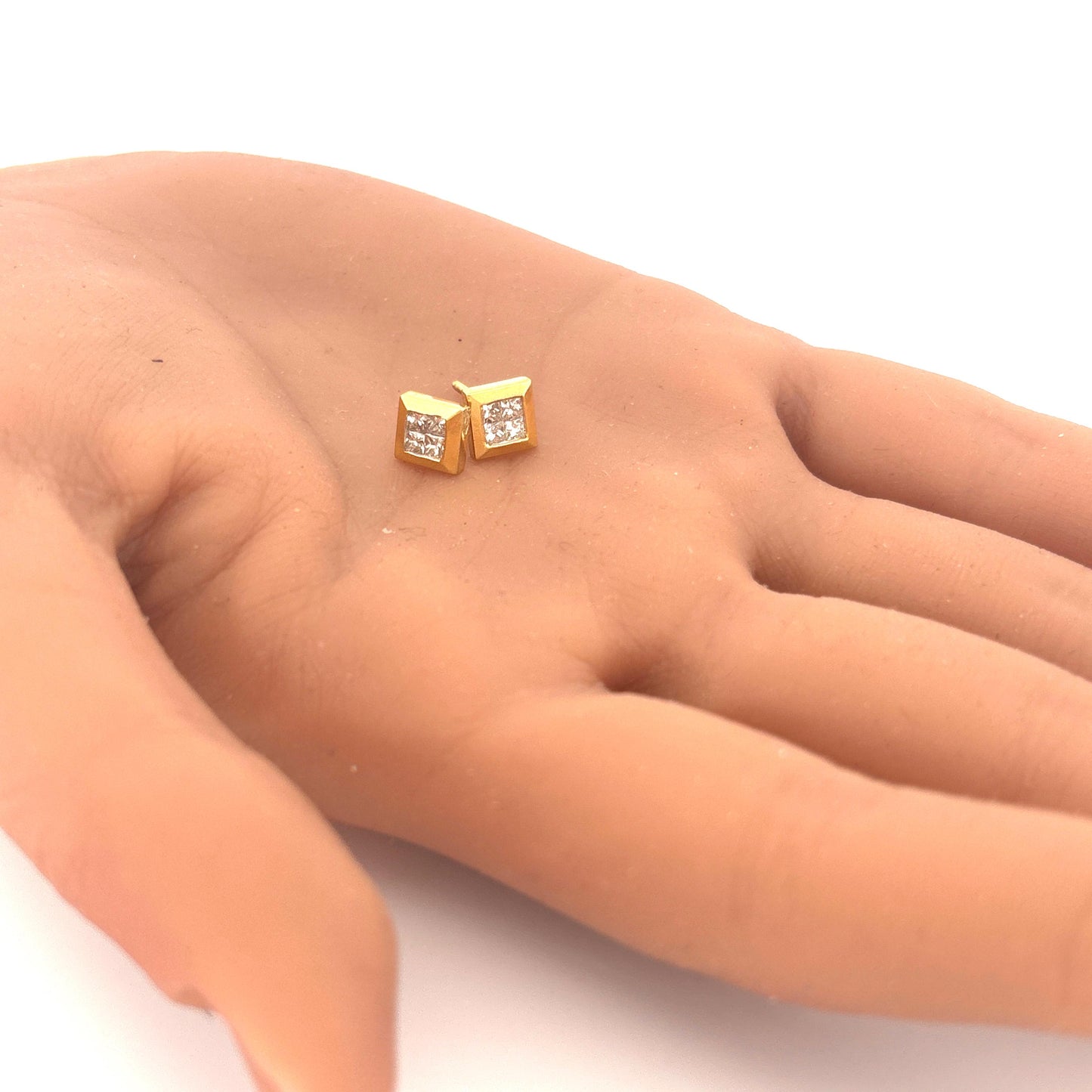 18K Yellow Gold Square Diamond Earrings 0.40 Carats