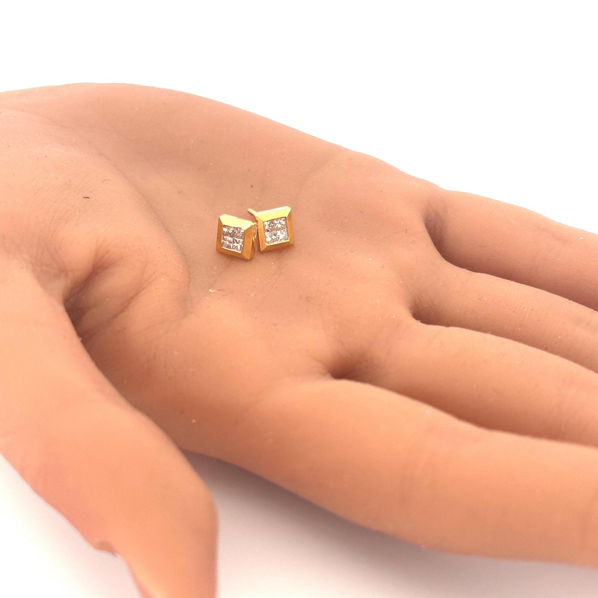 18K Yellow Gold Square Diamond Earrings 0.40 Carats