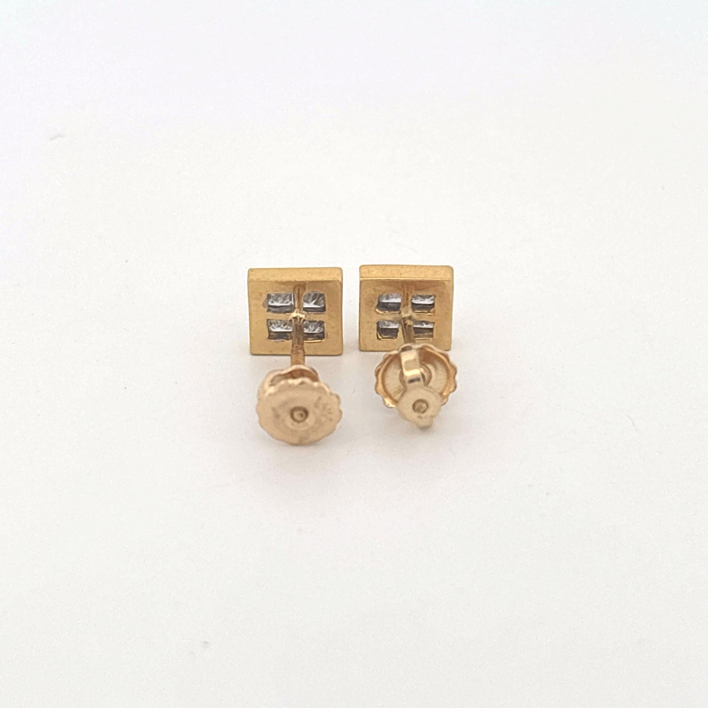 18K Yellow Gold Square Diamond Earrings 0.40 Carats