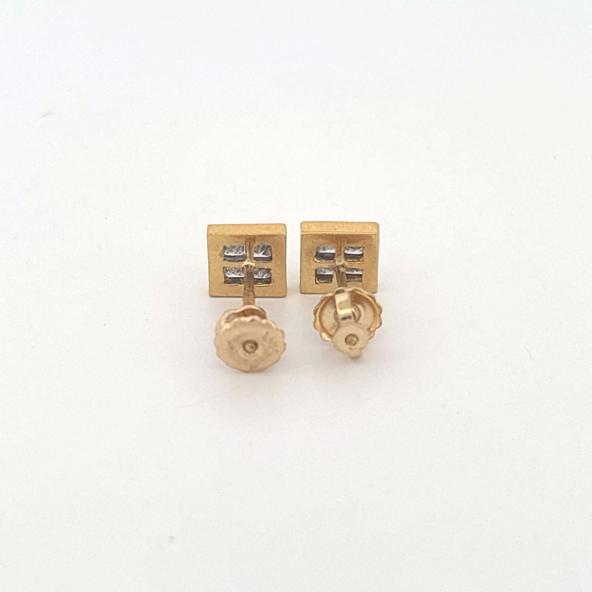 18K Yellow Gold Square Diamond Earrings 0.40 Carats