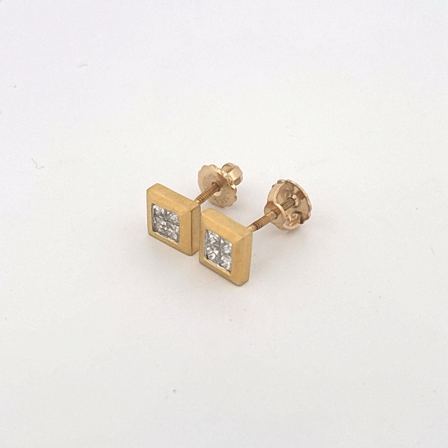 18K Yellow Gold Square Diamond Earrings 0.40 Carats