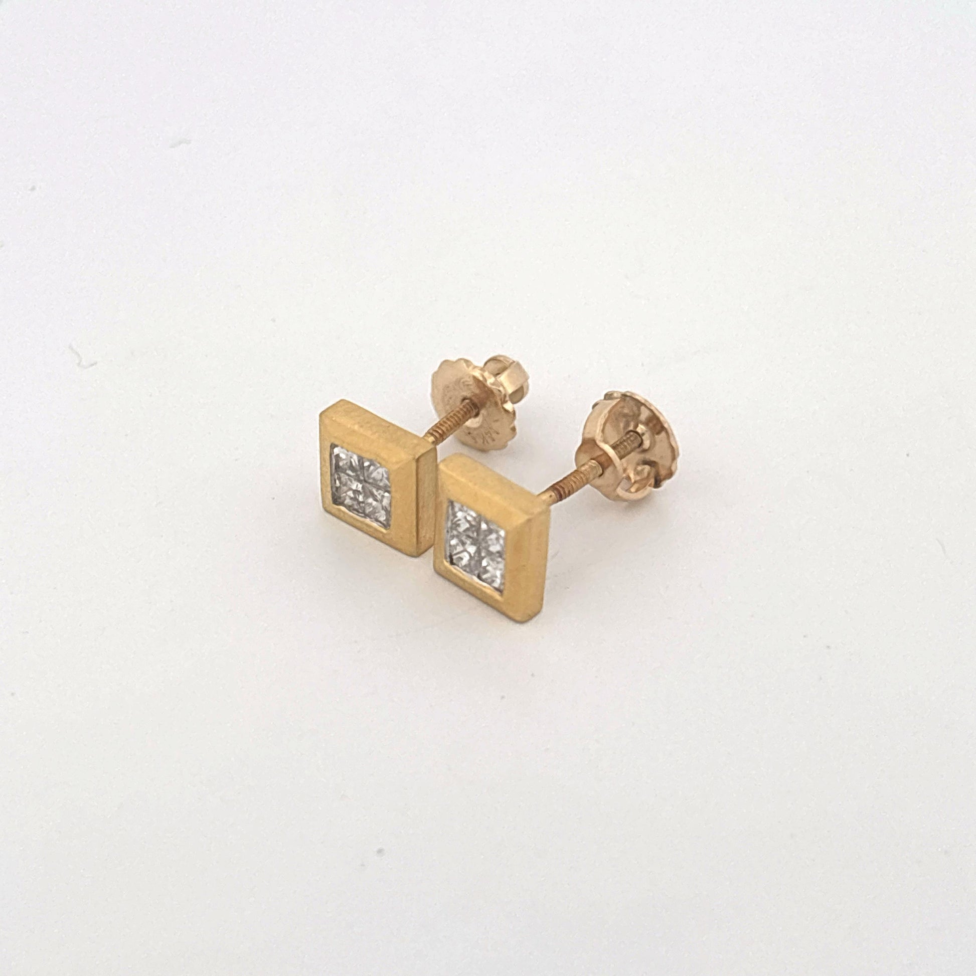 18K Yellow Gold Square Diamond Earrings 0.40 Carats