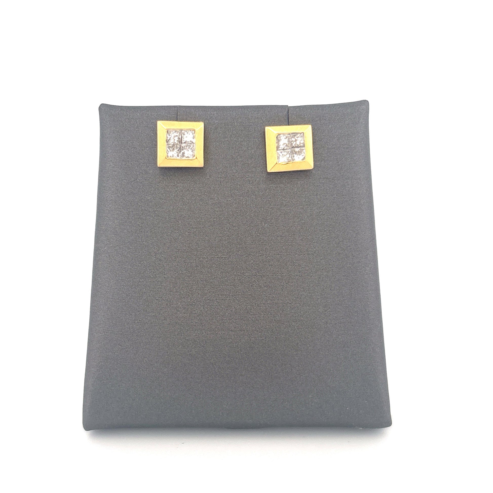 18K Yellow Gold Square Diamond Earrings 0.40 Carats