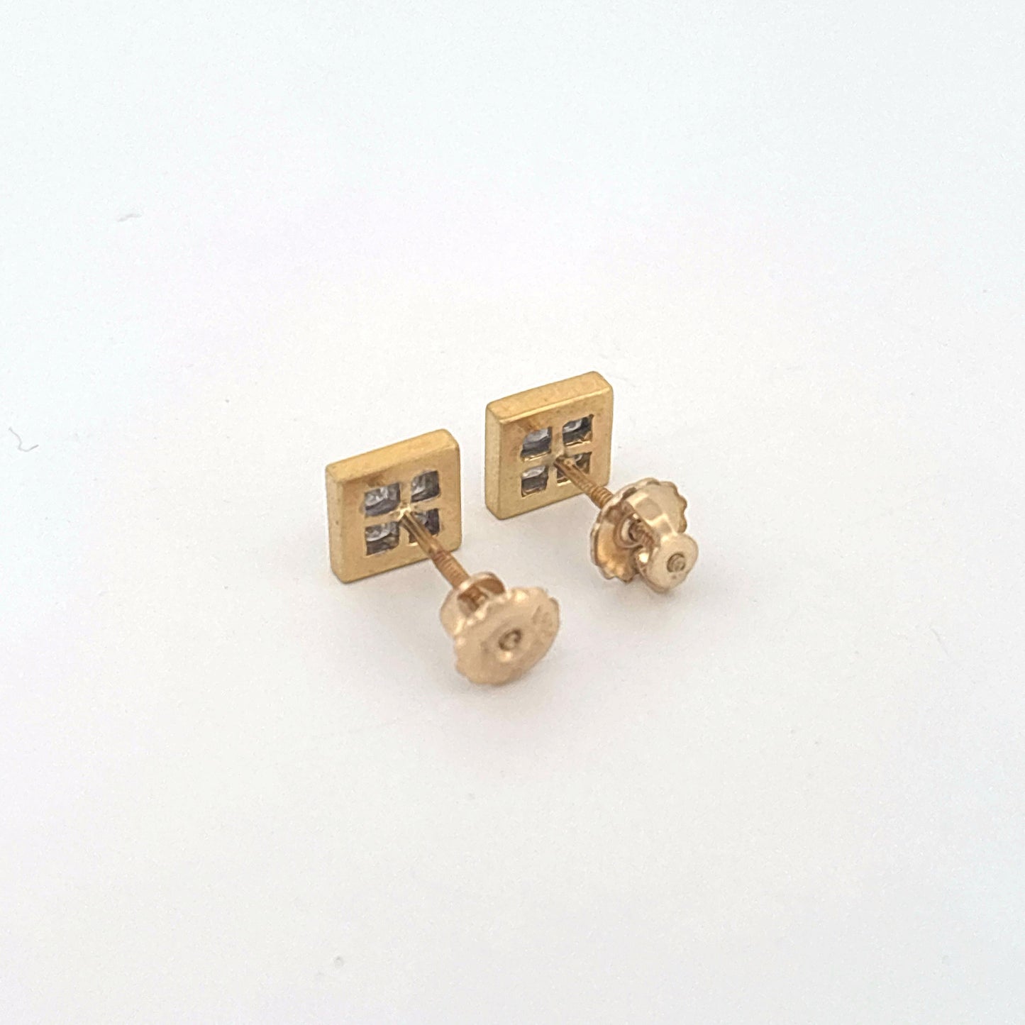 18K Yellow Gold Square Diamond Earrings 0.40 Carats