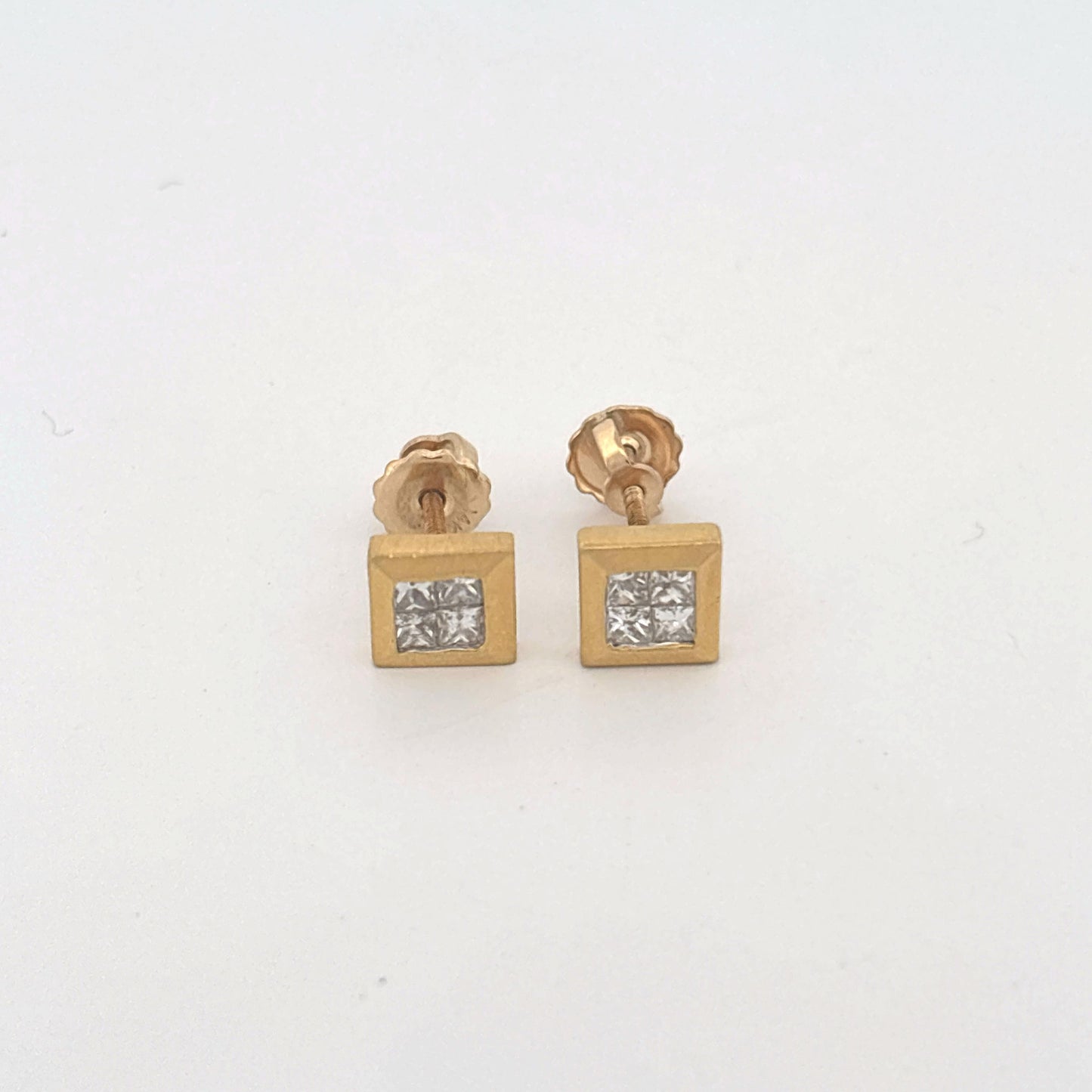 18K Yellow Gold Square Diamond Earrings 0.40 Carats
