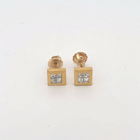 18K Yellow Gold Square Diamond Earrings 0.40 Carats