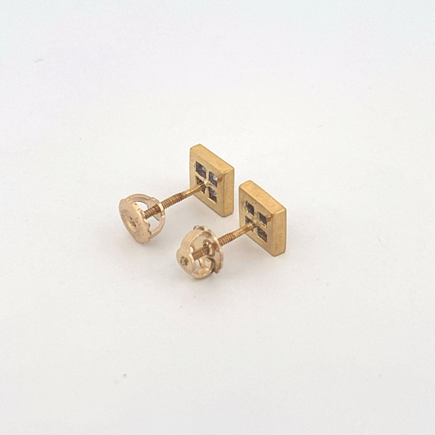 18K Yellow Gold Square Diamond Earrings 0.40 Carats