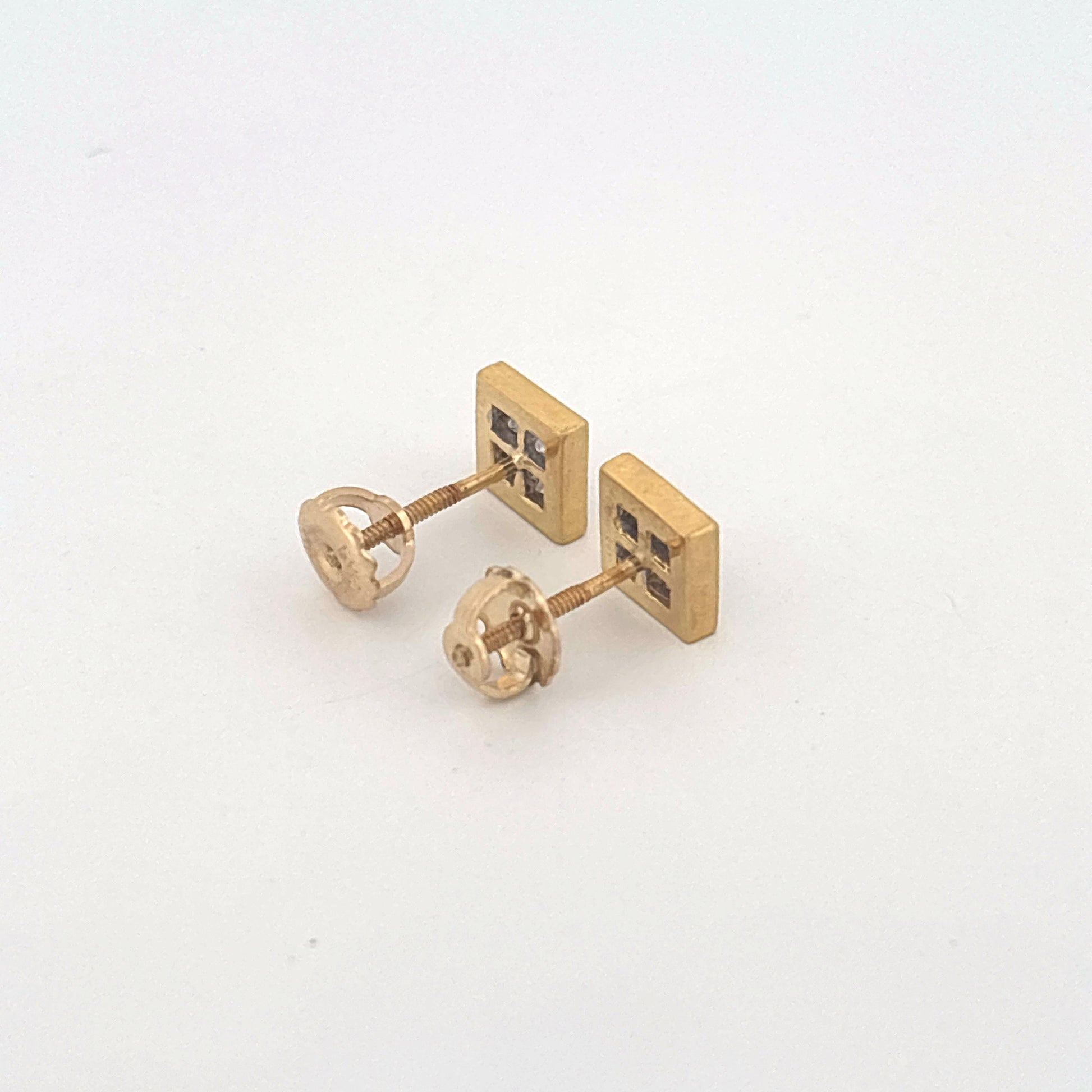 18K Yellow Gold Square Diamond Earrings 0.40 Carats