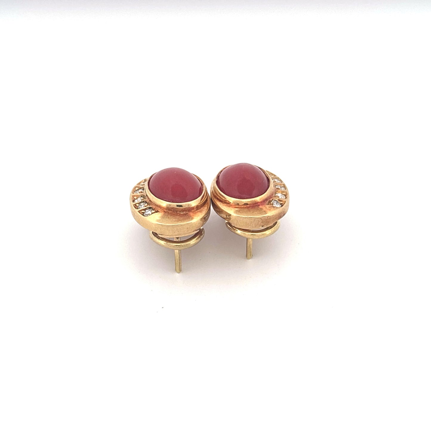 18K Yellow Gold Coral and Diamond Lever Back Earrings