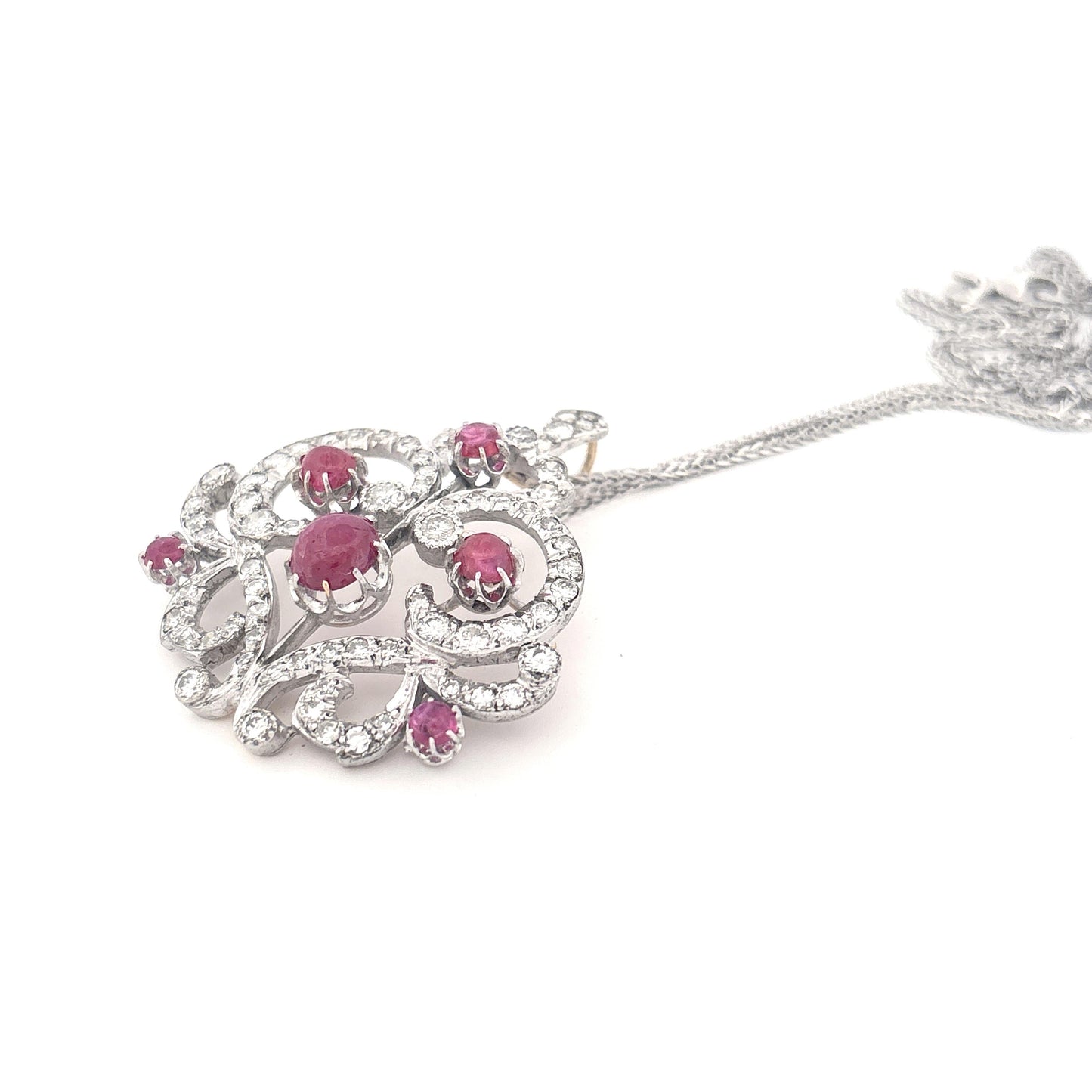 14K Two Tone Cabochon Cut Ruby and Diamond Brooch/Pendant Necklace PRICE NEEDED