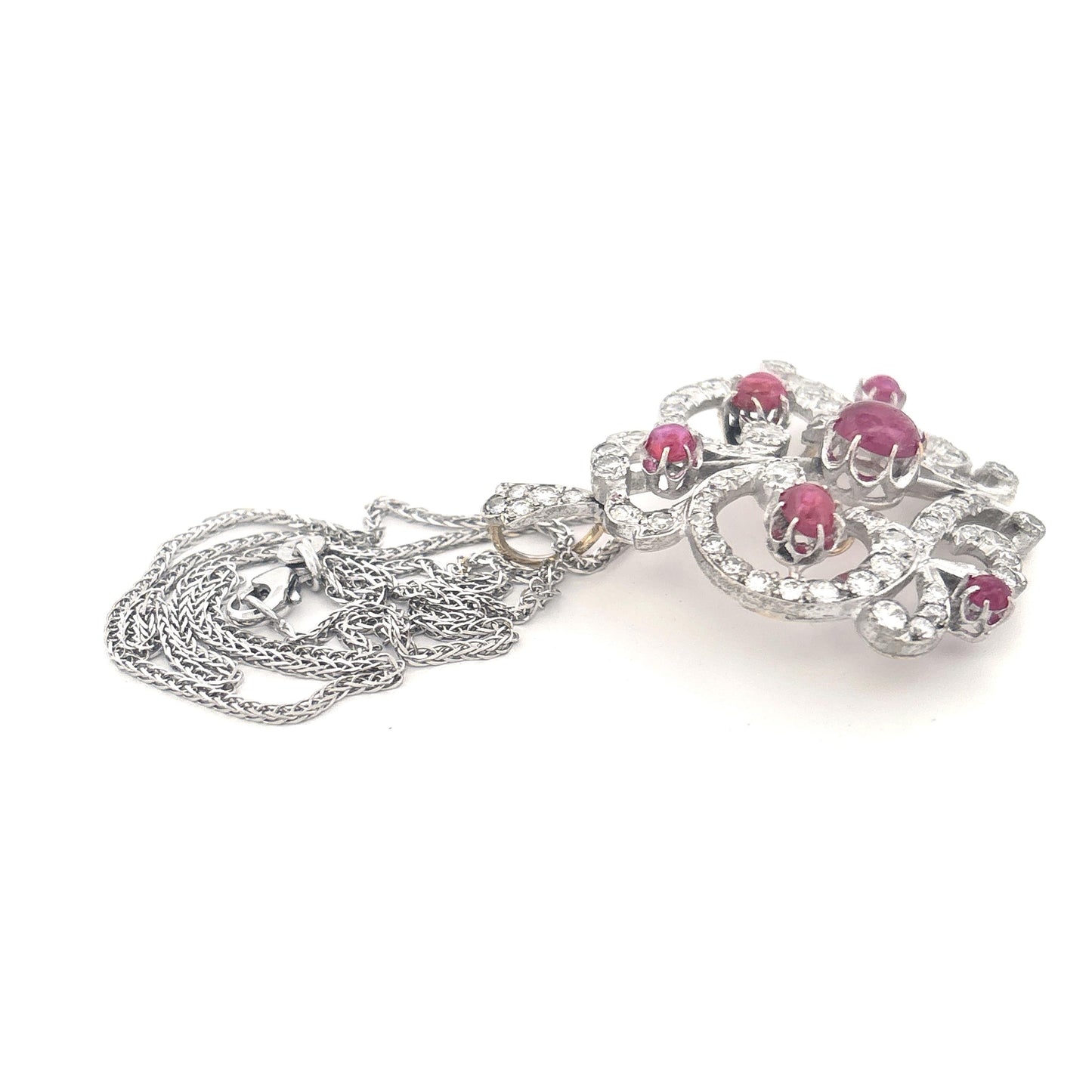 14K Two Tone Cabochon Cut Ruby and Diamond Brooch/Pendant Necklace PRICE NEEDED
