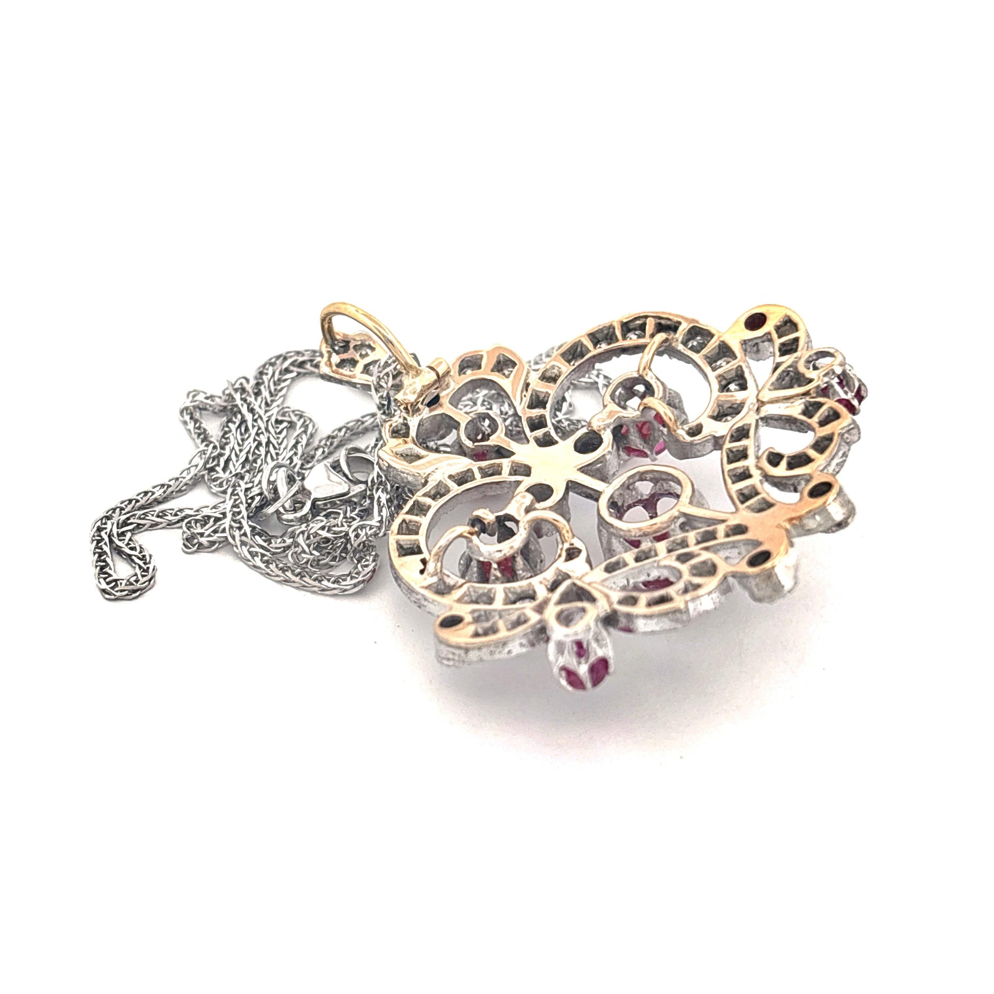14K Two Tone Cabochon Cut Ruby and Diamond Brooch/Pendant Necklace PRICE NEEDED