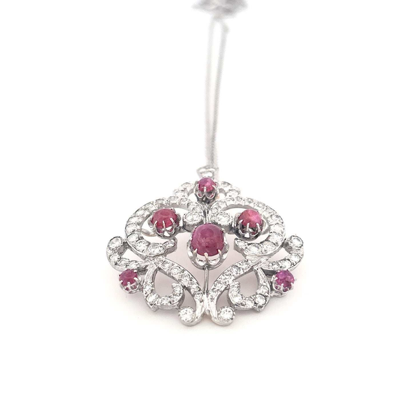 14K Two Tone Cabochon Cut Ruby and Diamond Brooch/Pendant Necklace PRICE NEEDED
