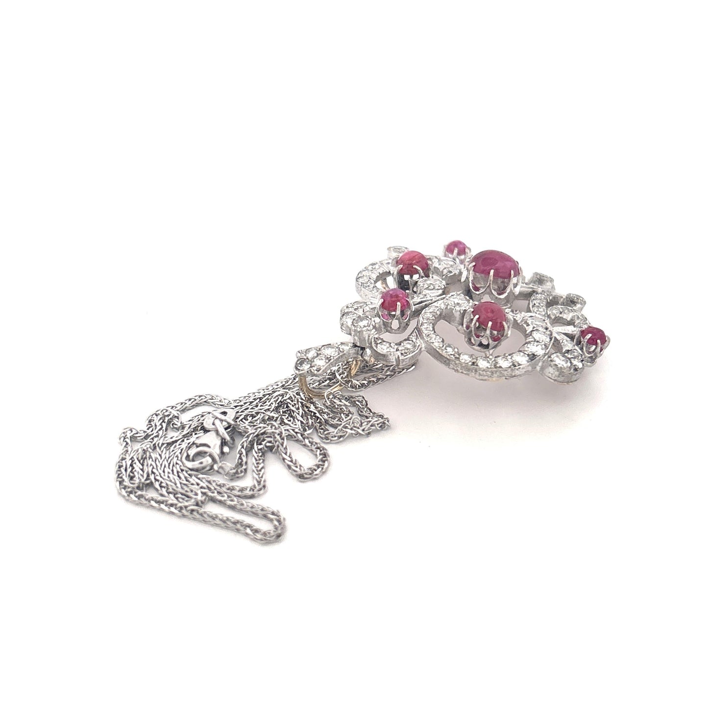 14K Two Tone Cabochon Cut Ruby and Diamond Brooch/Pendant Necklace PRICE NEEDED