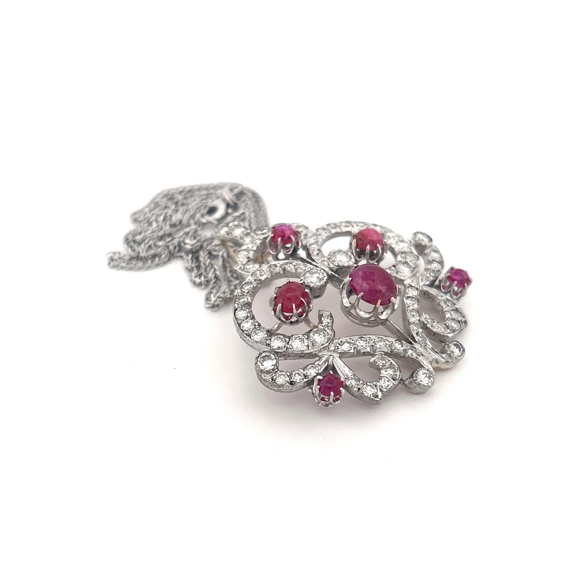 14K Two Tone Cabochon Cut Ruby and Diamond Brooch/Pendant Necklace PRICE NEEDED