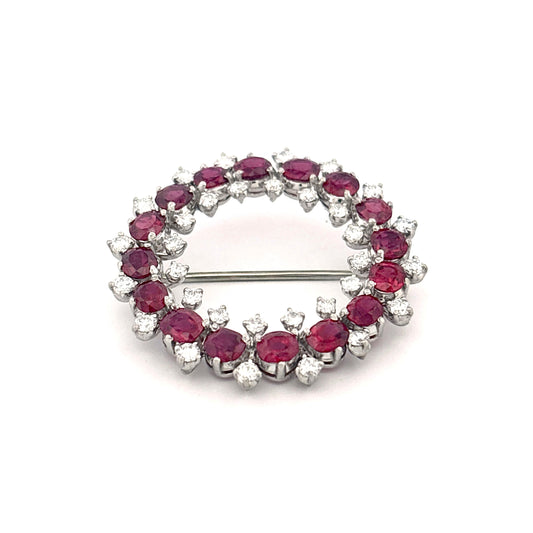 Iridium Platinum GIA Ruby and Diamond Brooch