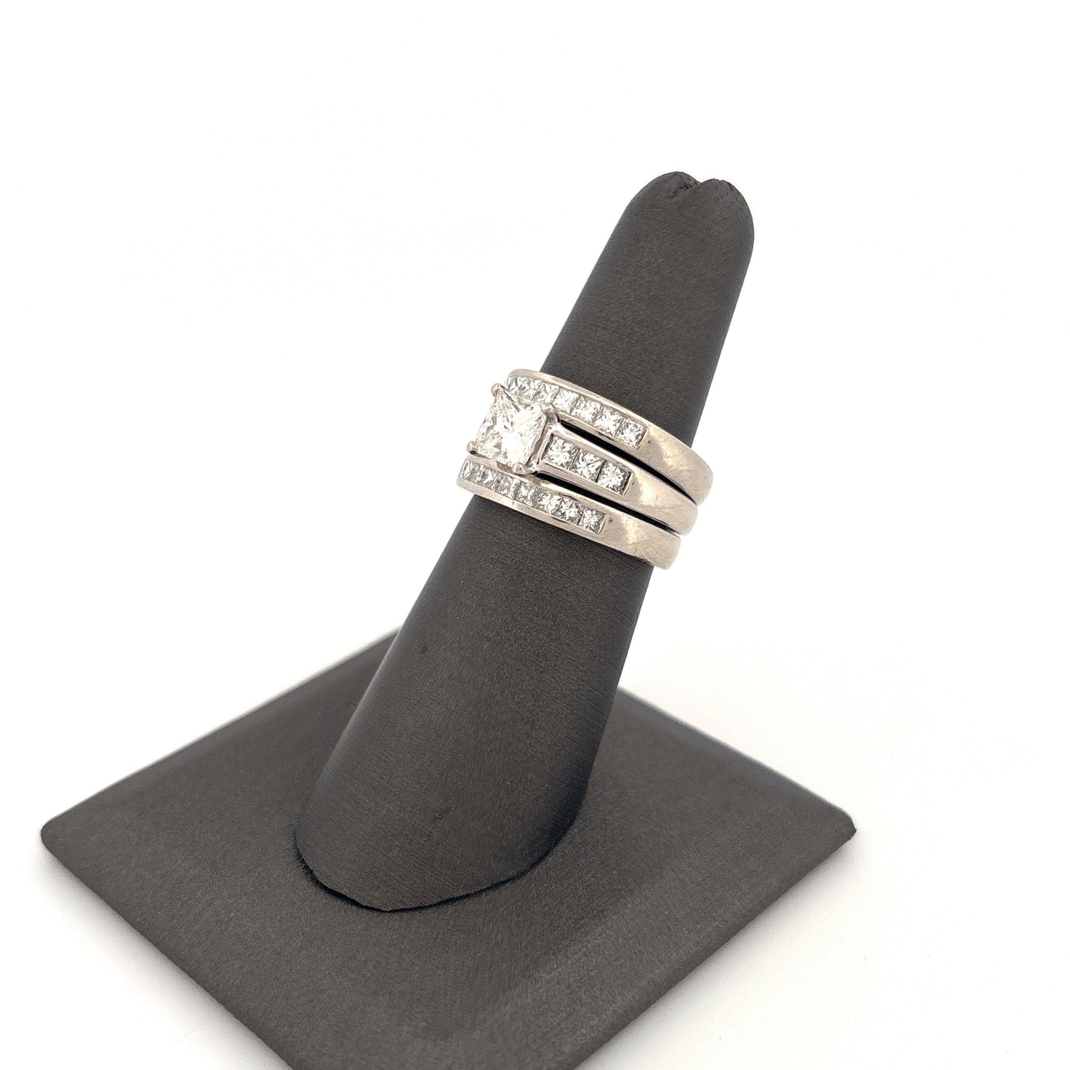 Platinum 3 Ring Wedding Set Engagement 1.02c Side 0.33ctw G VS1 Bands are 0.5