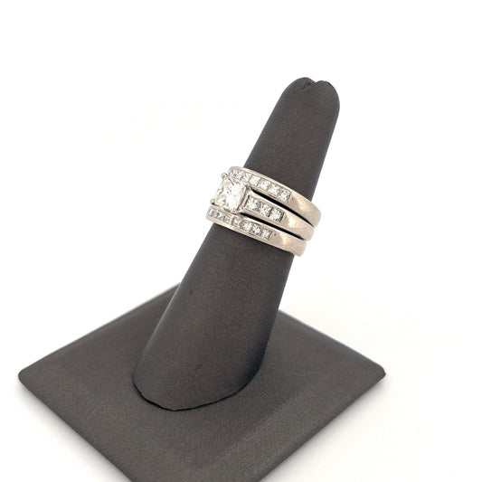 Platinum 3 Ring Wedding Set Engagement 1.02c Side 0.33ctw G VS1 Bands are 0.5