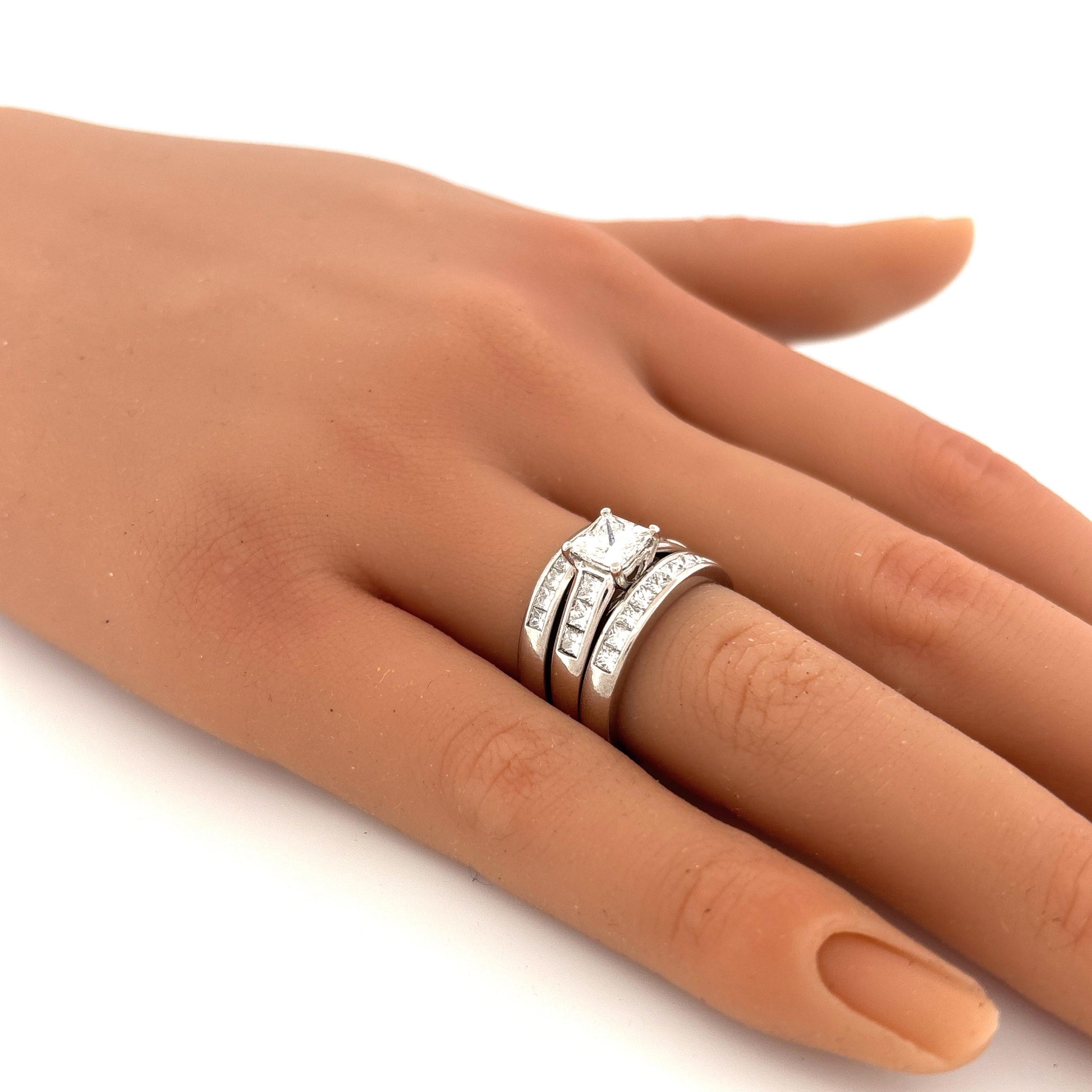 Platinum 3 Ring Wedding Set Engagement 1.02c Side 0.33ctw G VS1 Bands are 0.5