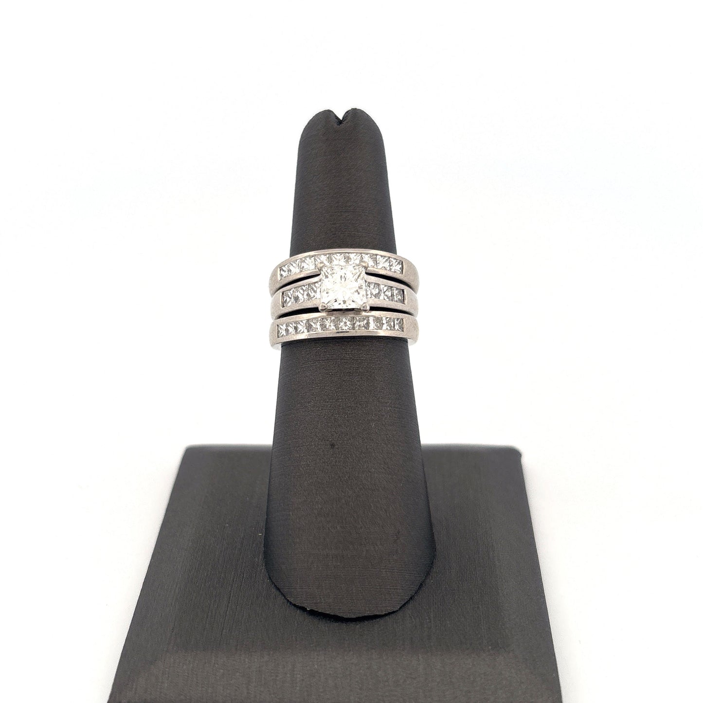 Platinum 3 Ring Wedding Set Engagement 1.02c Side 0.33ctw G VS1 Bands are 0.5