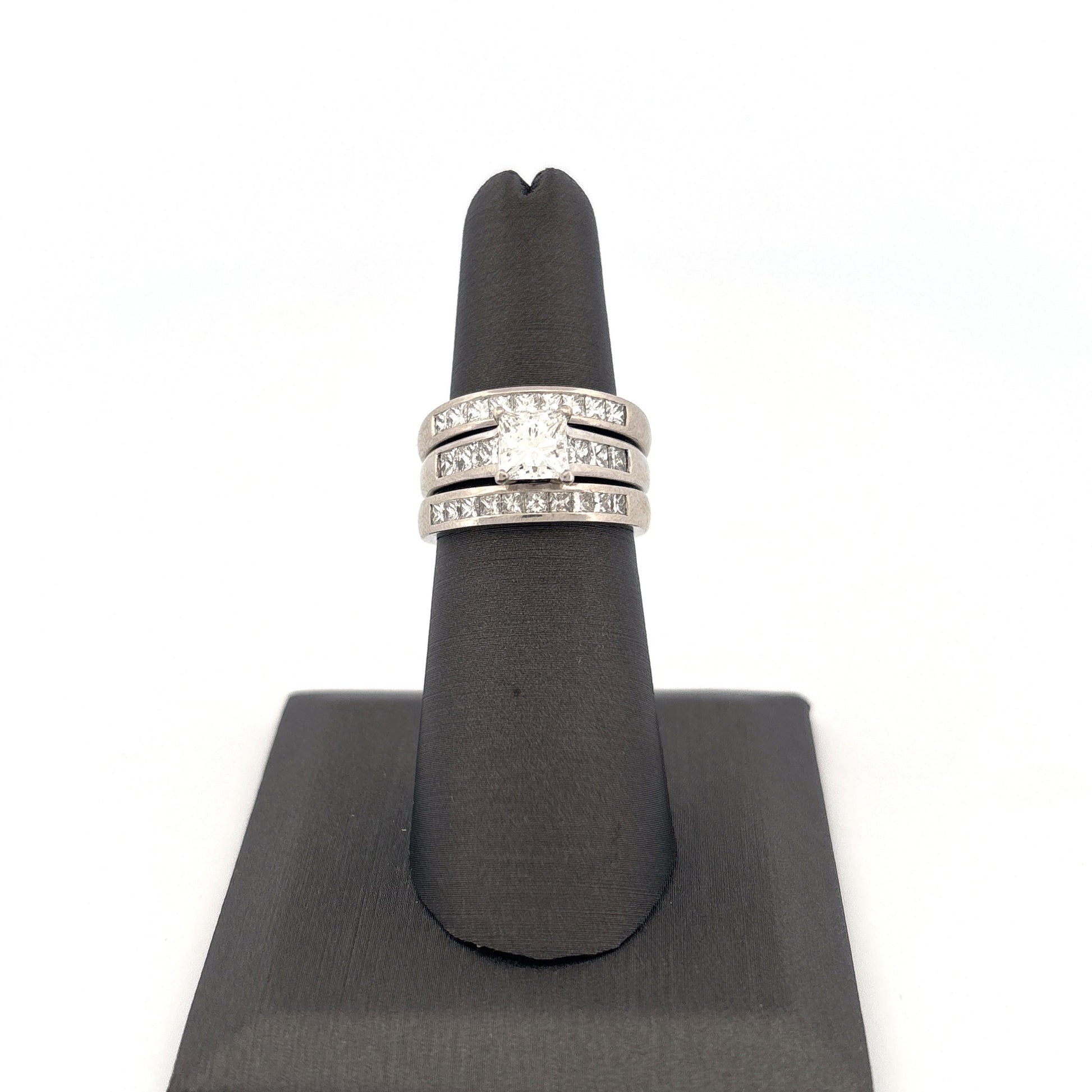 Platinum 3 Ring Wedding Set Engagement 1.02c Side 0.33ctw G VS1 Bands are 0.5