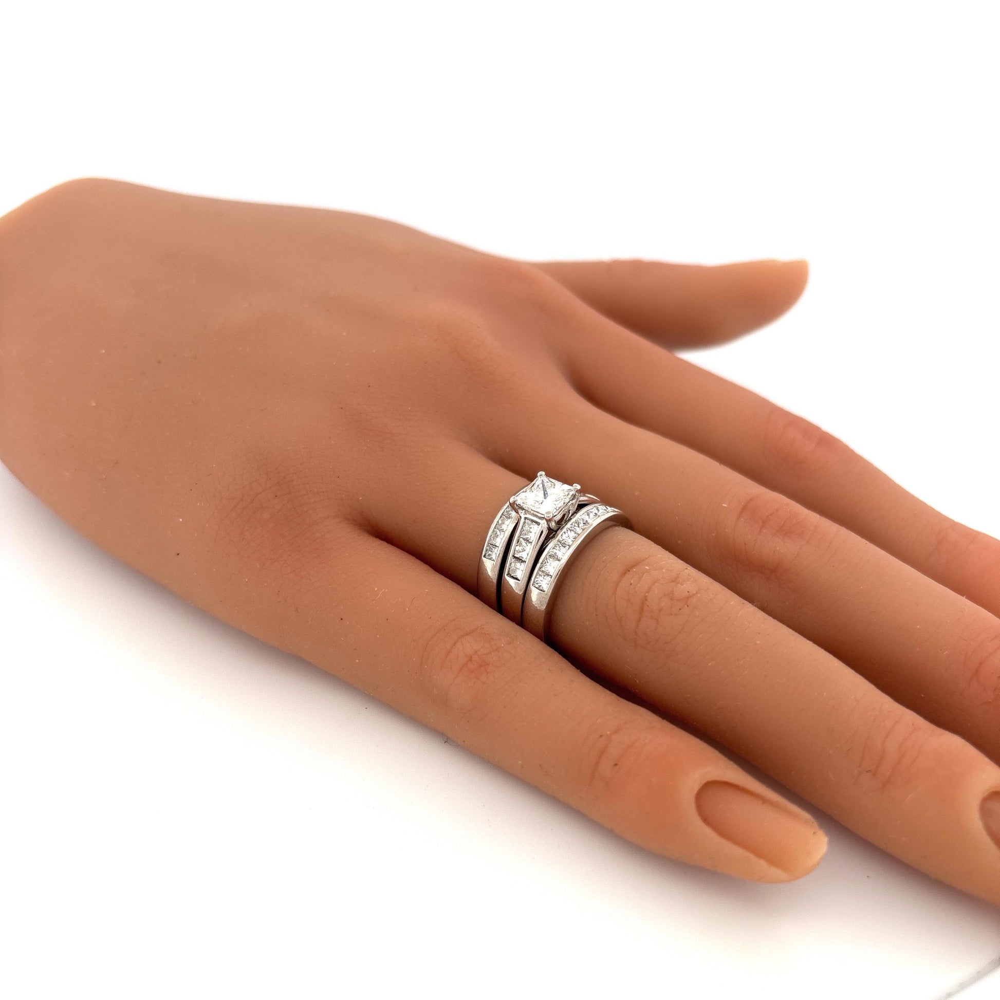 Platinum 3 Ring Wedding Set Engagement 1.02c Side 0.33ctw G VS1 Bands are 0.5