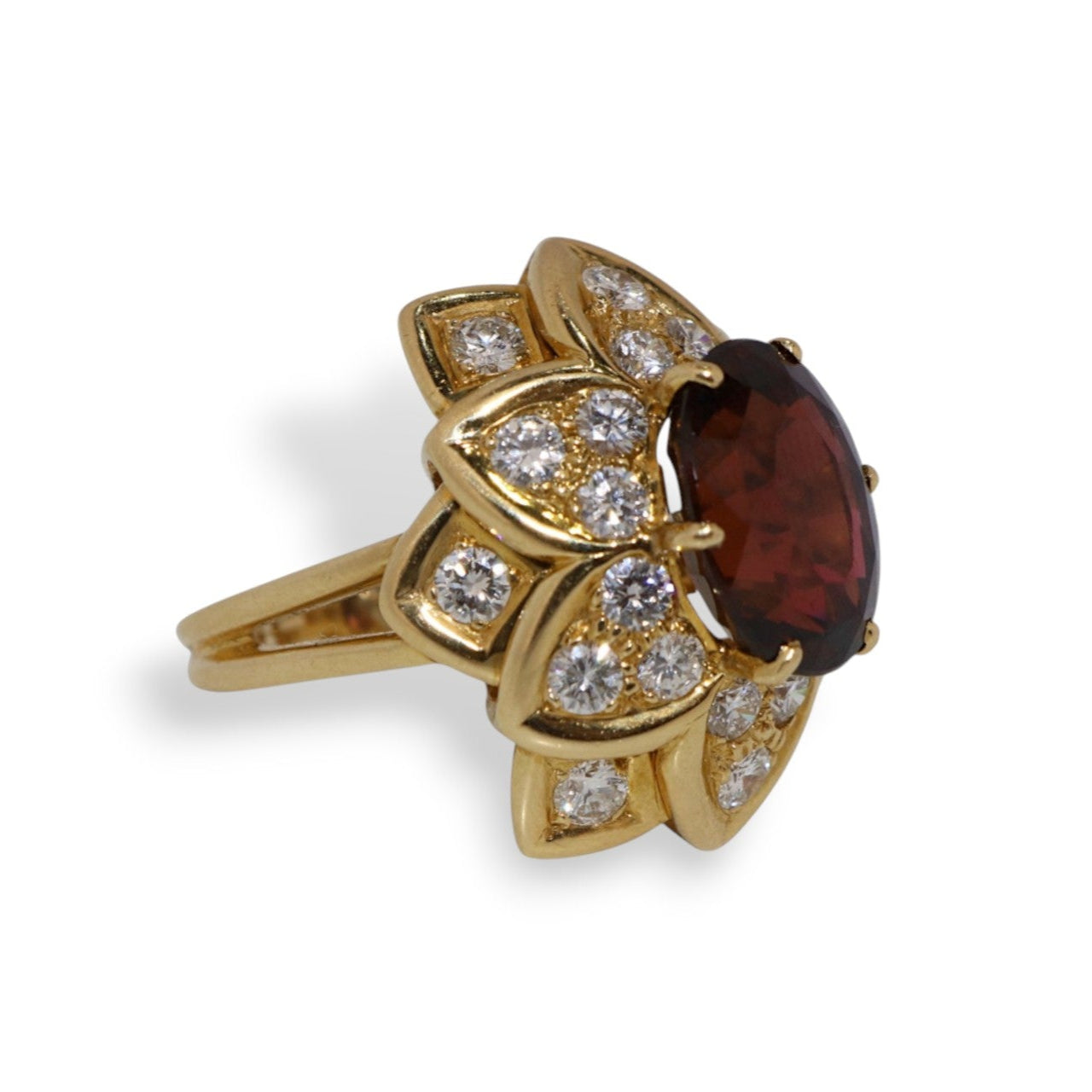 18K Yellow Gold Rhodolite Garnet 2.00Ct Diamond Vintage Ring