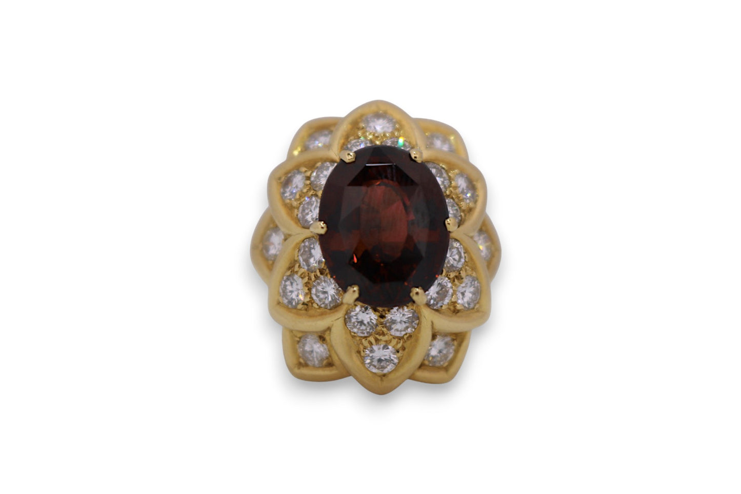 18K Yellow Gold Rhodolite Garnet 2.00Ct Diamond Vintage Ring