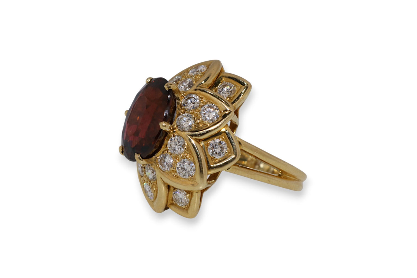 18K Yellow Gold Rhodolite Garnet 2.00Ct Diamond Vintage Ring