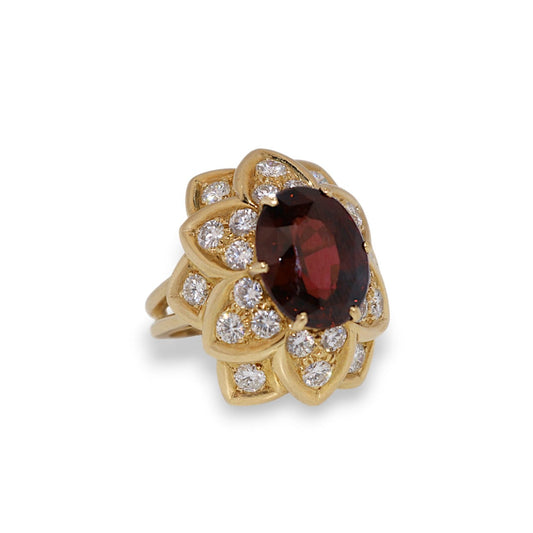 18K Yellow Gold Rhodolite Garnet 2.00Ct Diamond Vintage Ring