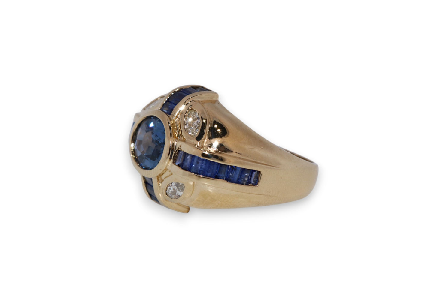 14K Yellow Gold Blue Sapphire & Diamond Vintage Ring