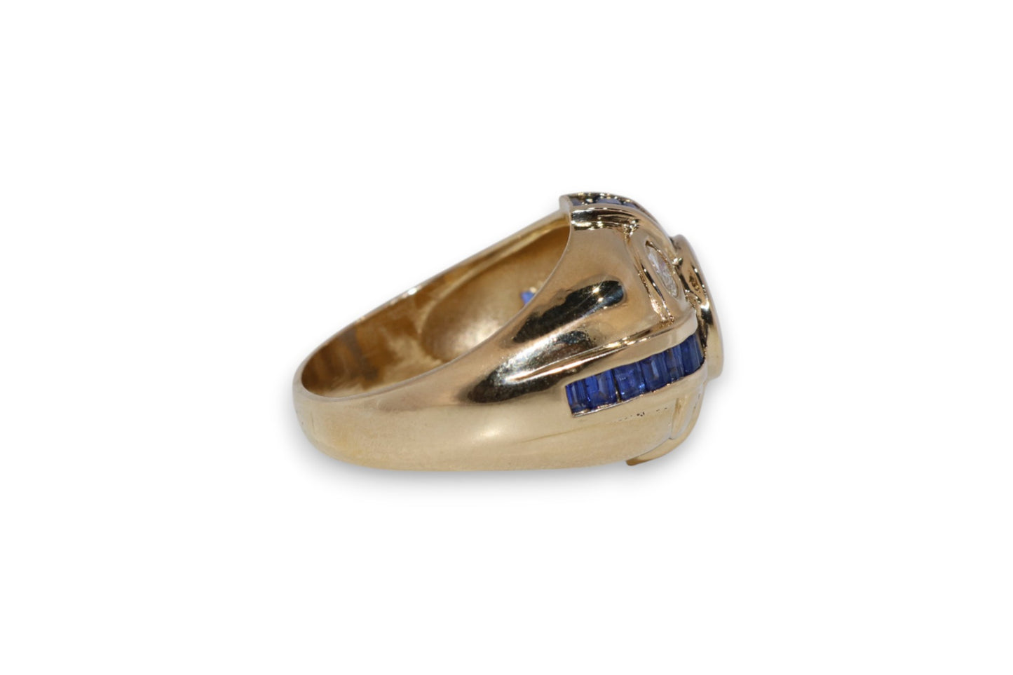 14K Yellow Gold Blue Sapphire & Diamond Vintage Ring