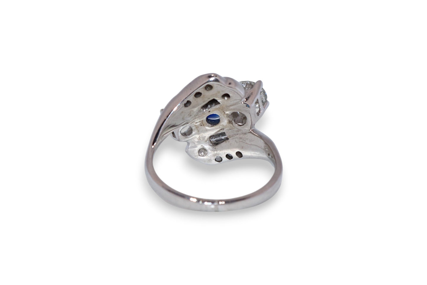 14K White Gold 1.07Ct Blue Sapphire & 1.00Ct Diamond Vintage Estate Ring