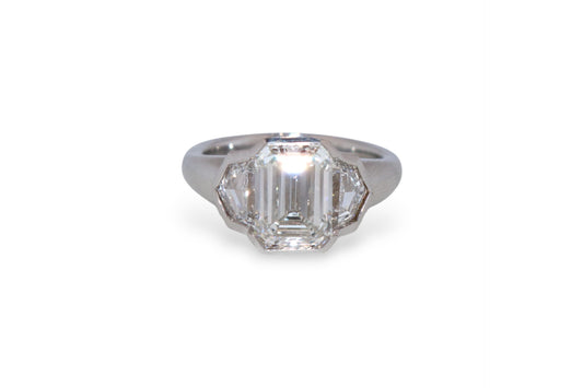 Platinum 4.07Ct Emerald-Cut Diamond & Trapezoid Side Stone Vintage Ring