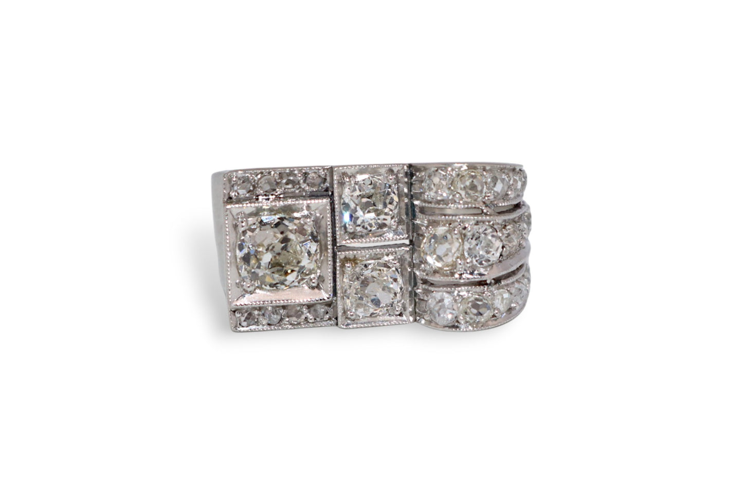 Platinum 1.00Ct L SI2 Old Mine-Cut Diamond & 2.50Ctw Vintage Estate Ring